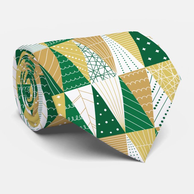 Grönt och Guld Julgranar Slips (Rullad)