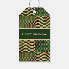 Grönt och Guld Kente "Lycklig Kwanzaa" Presentetikett