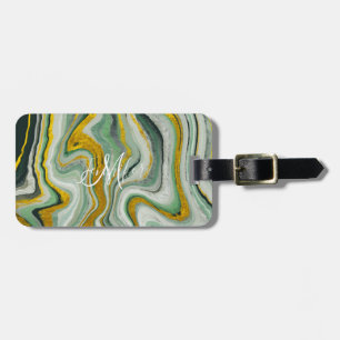 Grönt och Guld Kintsugi Agate Marble Abstrakt Bagagebricka