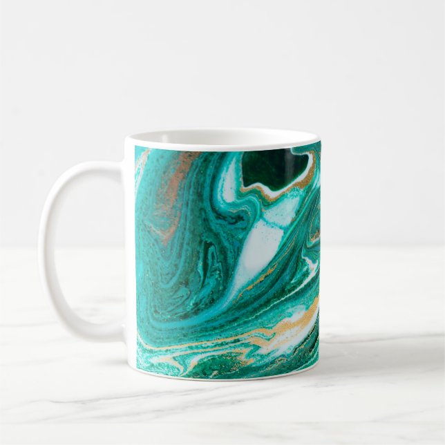 Grönt och guld krämning med agate-bakgrund. Golden Kaffemugg (Vänster)