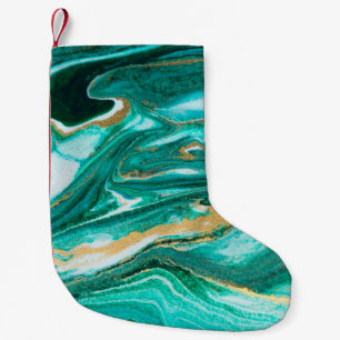 Grönt och guld krämning med agate-bakgrund. Golden Liten Julstrumpa