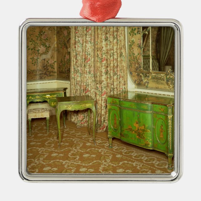 Grönt och guld- lacquermöblemang i det statligt julgransprydnad metall (Framsidan)