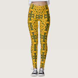 Grönt och Guld Lacy Kaleidoscope Mönster #1 Leggings