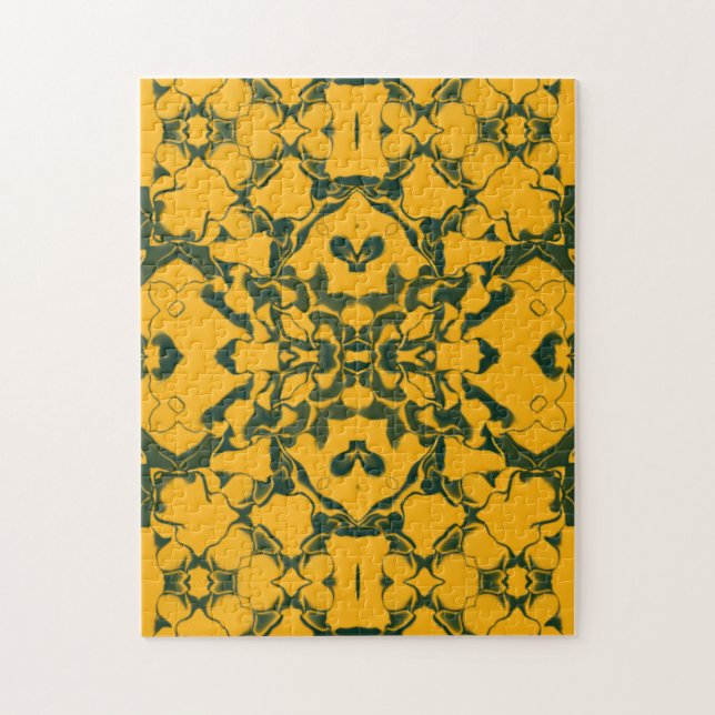 Grönt och Guld Lacy Kaleidoscope Mönster Pussel (Vertikal)