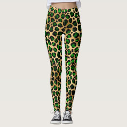 Grönt och Guld Leopard Leggings