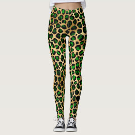 Grönt och Guld Leopard Leggings