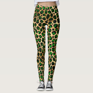 Grönt och Guld Leopard Leggings