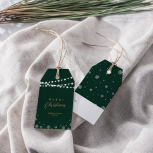 Grönt och Guld Ljus och Snö God jul Presentetikett
