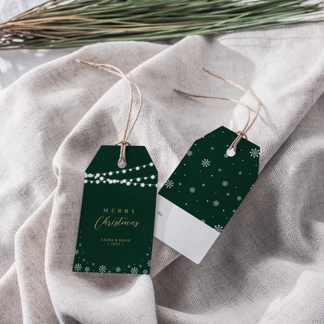 Grönt och Guld | Ljus och Snö God jul Presentetikett (Skapare uppladdad)