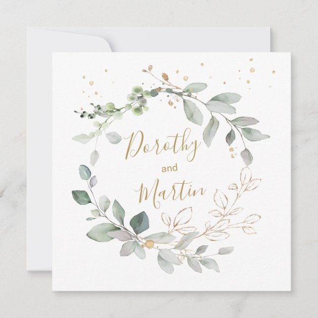Grönt och guld-löv Bröllop Inbjudningar (Framsida)