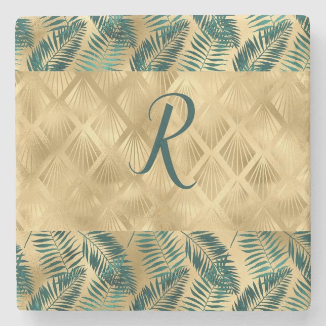 Grönt och Guld Löv Stenunderlägg (Framsidan)