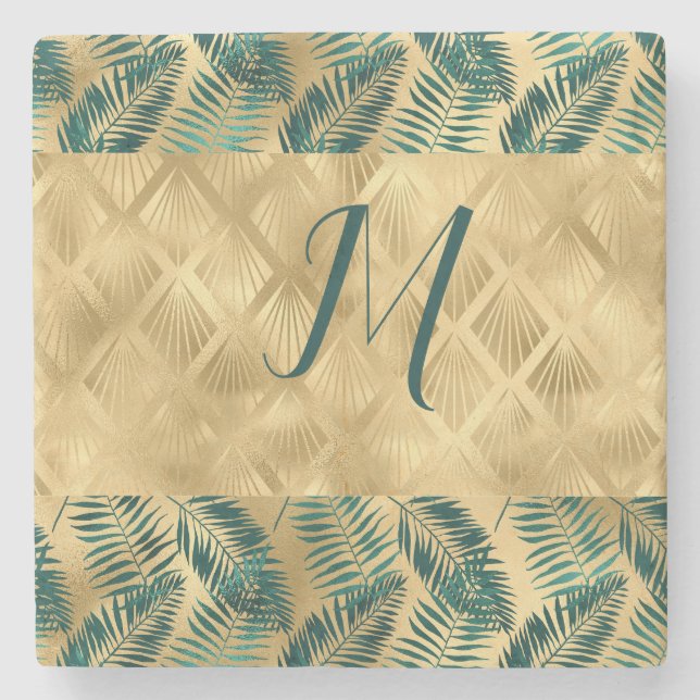 Grönt och Guld Löv Stenunderlägg (Framsidan)