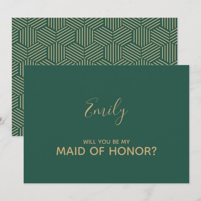 Grönt och Guld Maid of honor Inbjudningar (Fram/baksida)