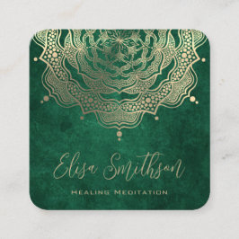 Grönt och Guld Mandala Reiki Healing Meditation Fyrkantigt Visitkort