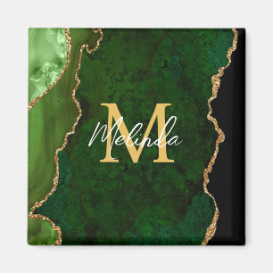 Grönt och Guld Marble Agate Magnet