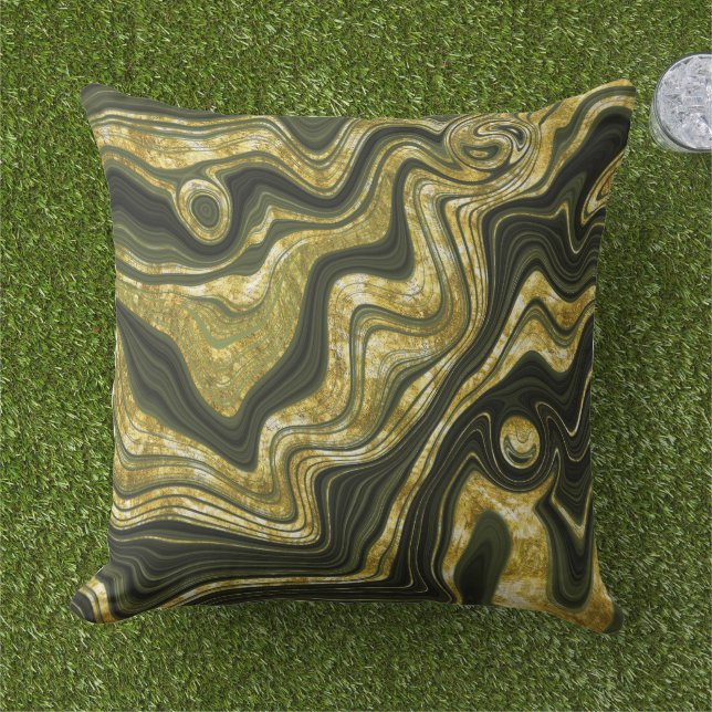 Grönt och Guld Marble Titta Mönster Kudde (Gräs)
