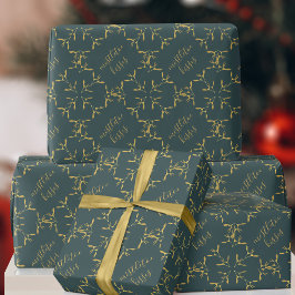 Grönt och Guld Mistletoe Julafton Wrapping Papper Presentpapper