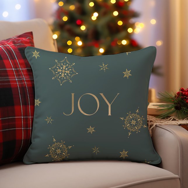 Grönt och Guld Modern Snowflake Helgdag Joy Kudde (Green and Gold Modern Snowflake Holiday Joy Throw Pillow)