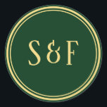 Grönt och Guld monogram kuvertförsegling Runt Klistermärke<br><div class="desc">Kuvertförseglingar i grönt bröllop.</div>