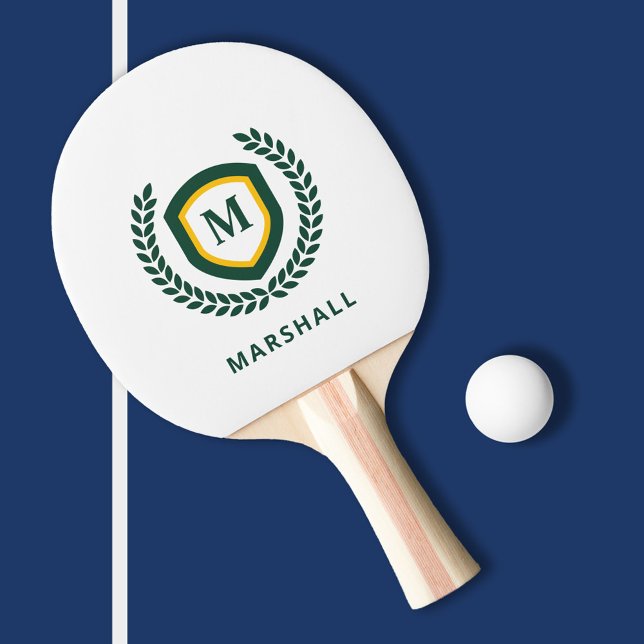 Grönt och Guld Monogram Logotyp Vapensköld Pingisracket (Skapare uppladdad)