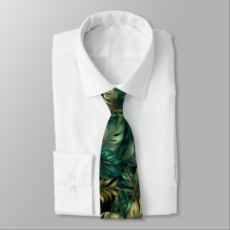 Grönt och Guld Monstera Löv Neck Tie Slips