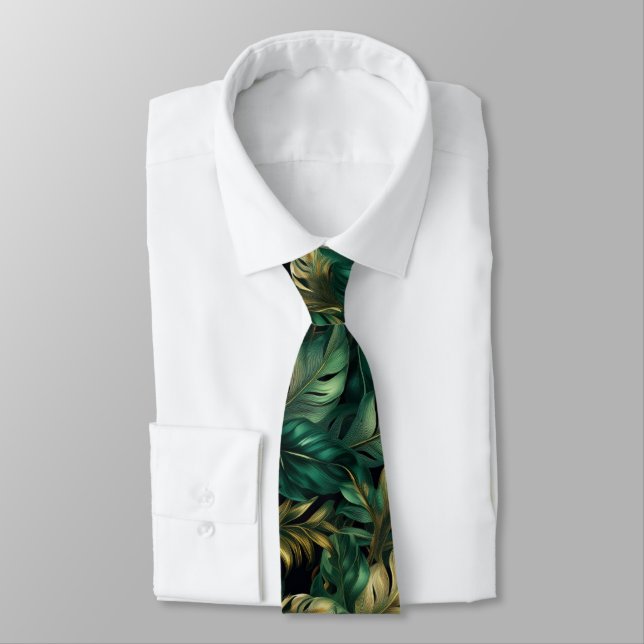 Grönt och Guld Monstera Löv Neck Tie Slips (Bunden)