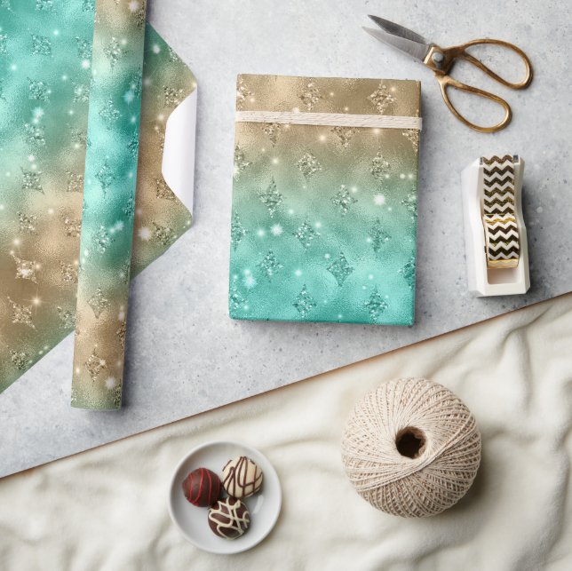 Grönt och guld Ombré glitter himmelskt mönster Presentpapper (Hantverk)