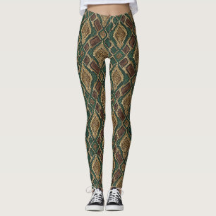 Grönt och guld Ormskinnsmönster - Djurtryck Leggings