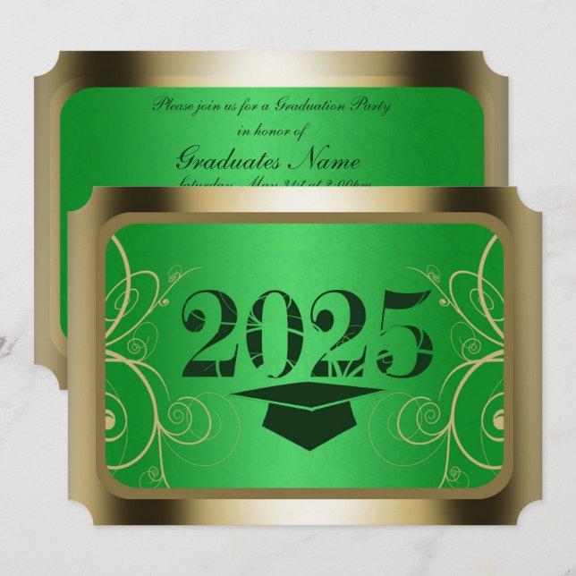 Grönt och Guld Ram Studentfesten Inbjudningar (Fram/baksida)