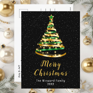 Grönt och Guld Ribbon Träd God jul Helg Vykort