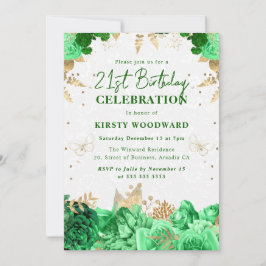 Grönt och Guld Ro Blommigt 21:a födelsedag Inbjudningar