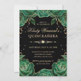 Grönt och Guld Ro Blommigt Quinceanera Inbjudningar
