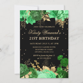 Grönt och Guld Ro Gräns Blommigt 21:a födelsedag Inbjudningar