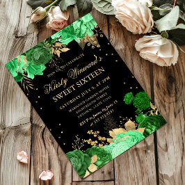 Grönt och Guld Ro Gräns Blommigt Sweet sixteen Inbjudningar