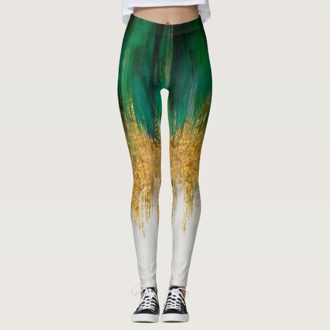 Grönt och guld rörelse abstrakten leggings (Framsida)