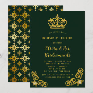 Grönt och Guld Royal Bridesmaids Luncheon Inbjudningar