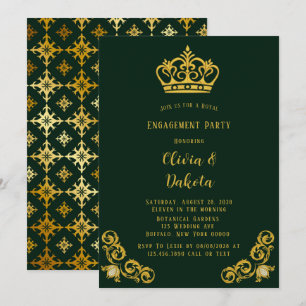 Grönt och Guld Royal Bröllop Förlovningsfesten Inbjudningar