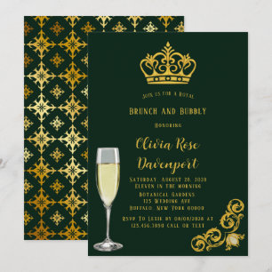 Grönt och Guld Royal Krona Brunch och Bubly Inbjudningar