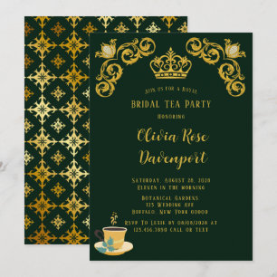 Grönt och Guld Royal Krona Damaskaken Möhippa Tea Inbjudningar