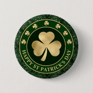 Grönt och guld Shamrock-klöver St Patrick's Day Knapp