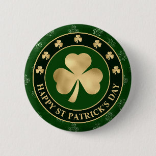 Grönt och guld Shamrock Klöver St Patrick's Day Knapp