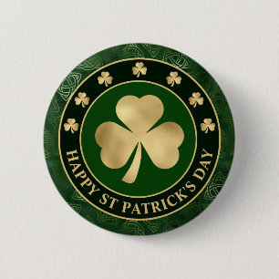 Grönt och guld Shamrock Klöver St Patrick's Day Knapp