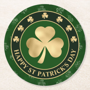 Grönt och guld Shamrock Klöver St Patrick's Day Underlägg Papper Rund