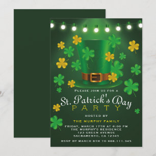 Grönt och Guld Shamrock St.Patrick's Day Party Inbjudningar