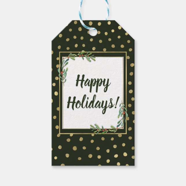 Grönt och Guld Snö Julfest Festive Party Presentetikett (Framsidan)