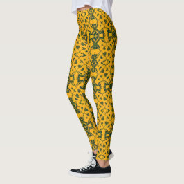 Grönt och guld spetsigt kalejdoskopmönster #1 leggings