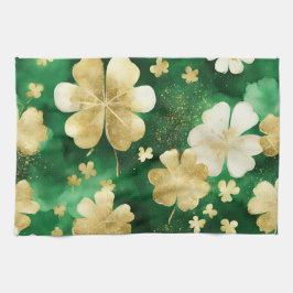 Grönt och Guld St patrick's day Shamrock Kökshandduk