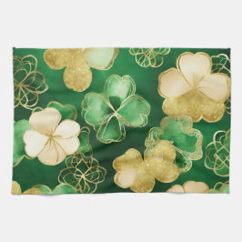 Grönt och Guld St patrick's day Shamrock Kökshandduk