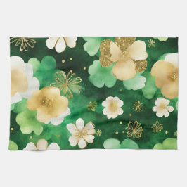 Grönt och Guld St patrick's day Shamrock Kökshandduk