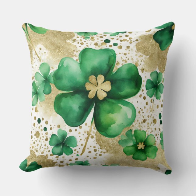 Grönt och Guld St patrick's day Shamrock Kudde (Framsida)
